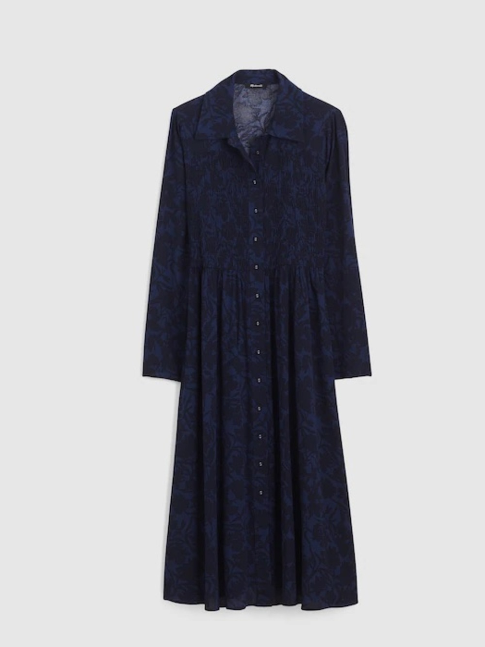 Madewell Smocked Midi Shirtdress In Dark Navy Size 4 NWOT